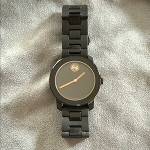 Movado Bold Black Watch with Gold Accents